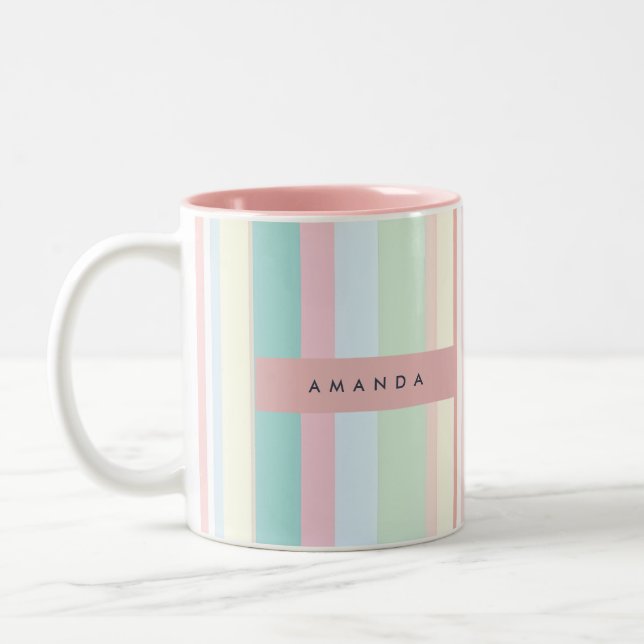 Tasse 2 Couleurs Personalized Pastel Candy Stripe Design (Gauche)