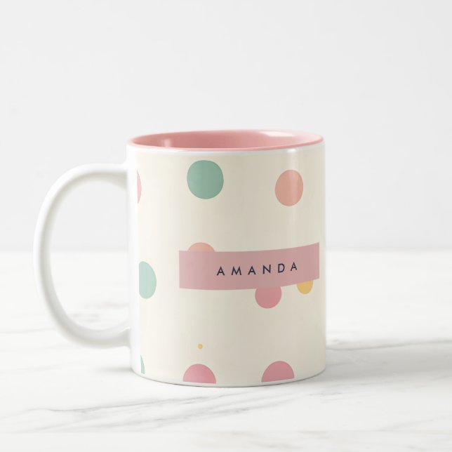 Tasse 2 Couleurs Personalized Pastel Macaron Polka Dot  (Gauche)