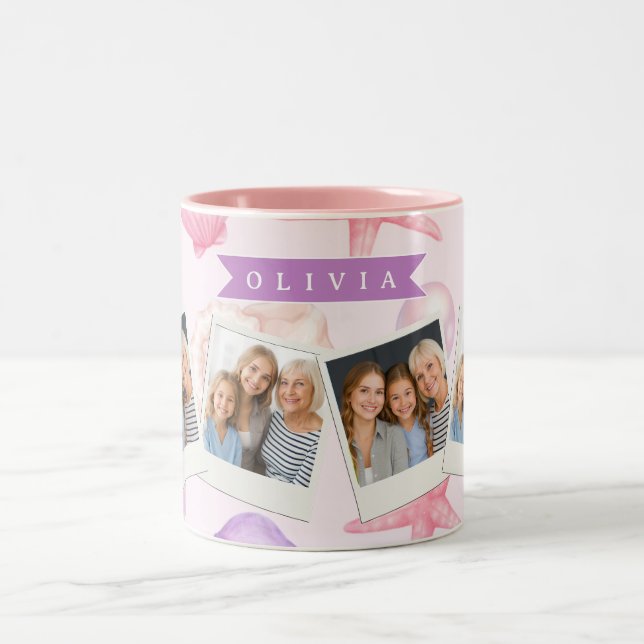 Tasse 2 Couleurs Personalized Pastel Seashell Coastal Custom Name (Centre)