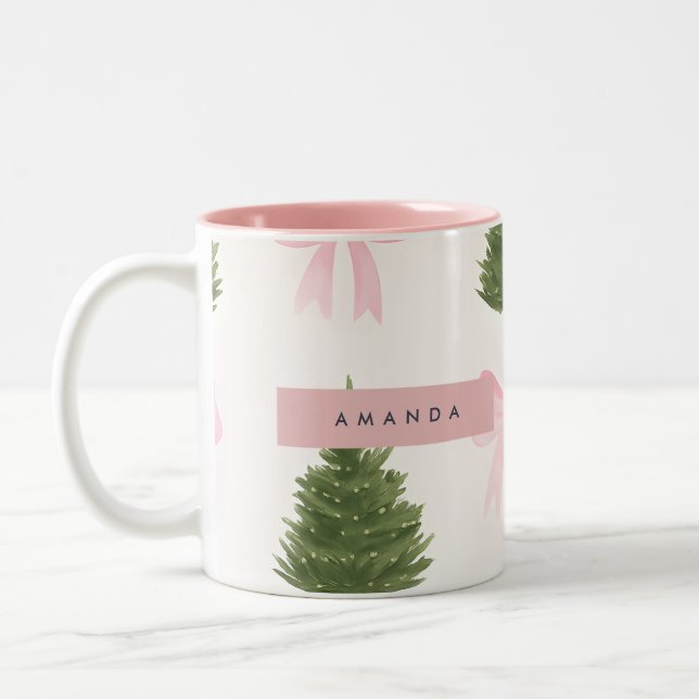 Tasse 2 Couleurs Personalized Pink Bow & Christmas Tree (Gauche)