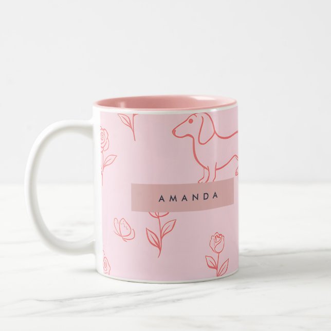 Tasse 2 Couleurs Personalized Pink Dachshund and Flower (Gauche)