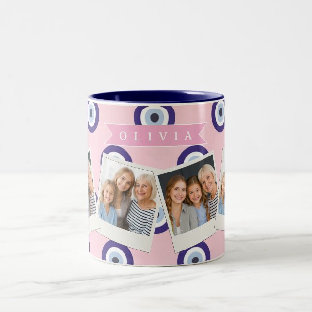 Tasse 2 Couleurs Personalized Pink Evil Eye Pattern Gifts With Name (Centre)