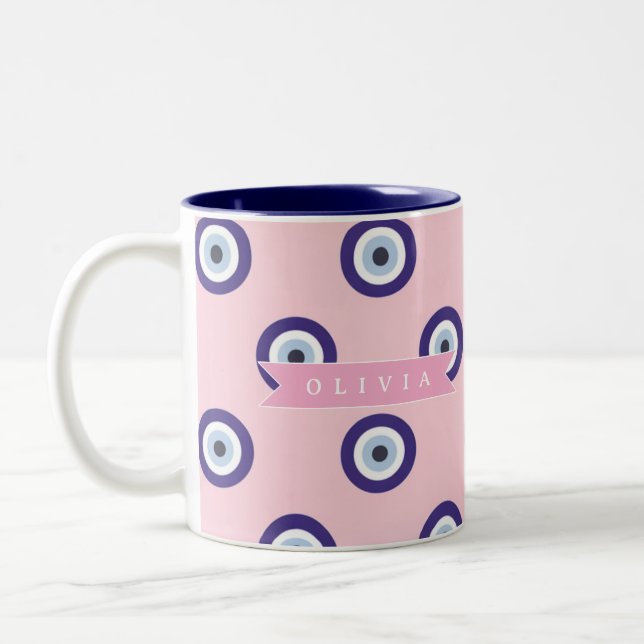 Tasse 2 Couleurs Personalized Pink Evil Eye Pattern Gifts With Name (Gauche)