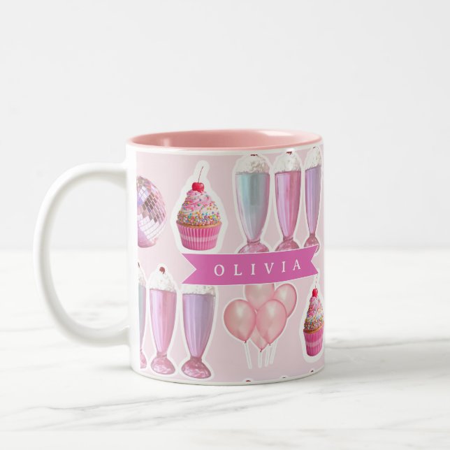 Tasse 2 Couleurs Personalized Pink Retro Milkshake Cute Coquette (Gauche)