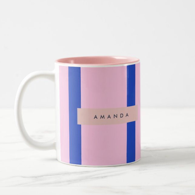 Tasse 2 Couleurs Personalized Pink & Royal Blue Stripe Design (Gauche)