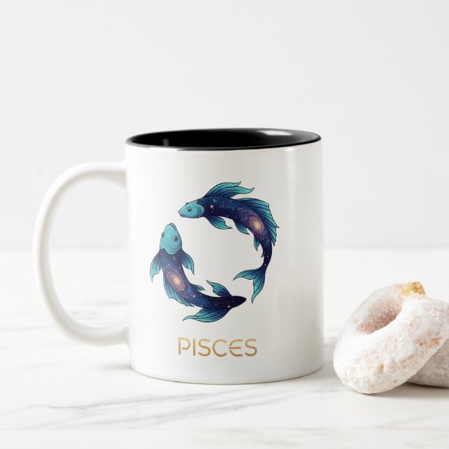 Tasse 2 Couleurs "Personalized Pisces Zodiac sign Name and traits (Avec donut)