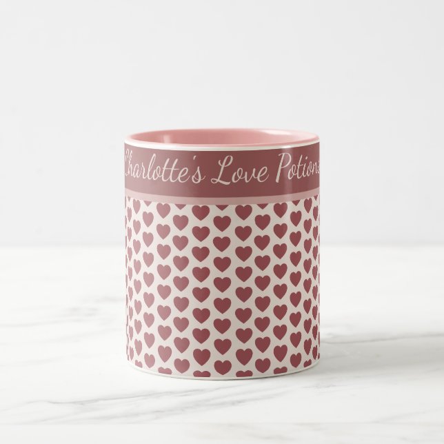 Tasse 2 Couleurs Personalized Retro Hearts Pink Burgundy (Centre)