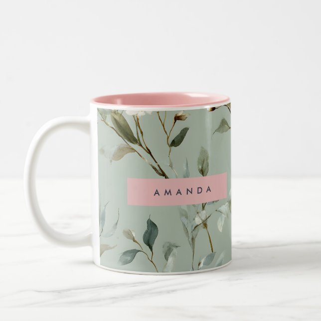 Tasse 2 Couleurs Personalized Soft Pastel Green Flower Design (Gauche)