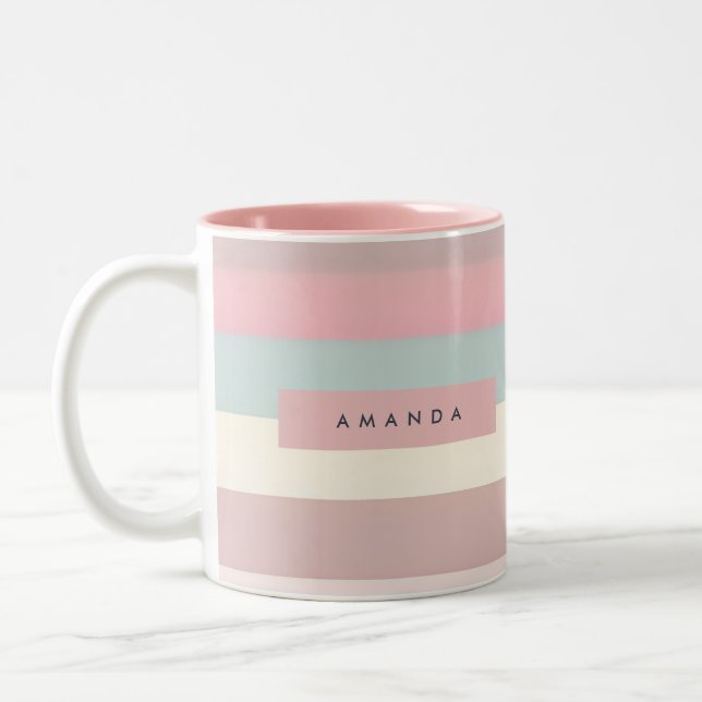 Tasse 2 Couleurs Personalized Soft Pastel Rainbow Stripes (Gauche)