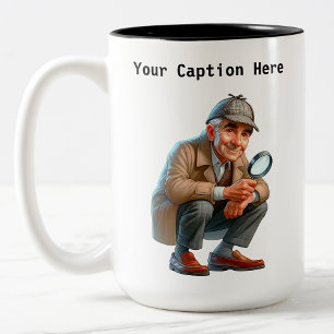 Tasse 2 Couleurs Personnalisable Chercheur Privé Caricature Mystère