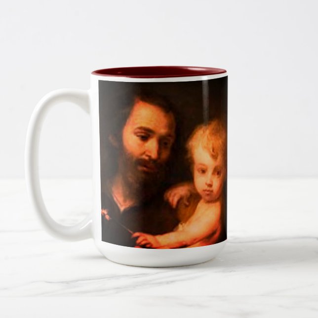Tasse 2 Couleurs Personnalisable Saint Joseph avec Christ Child (Gauche)