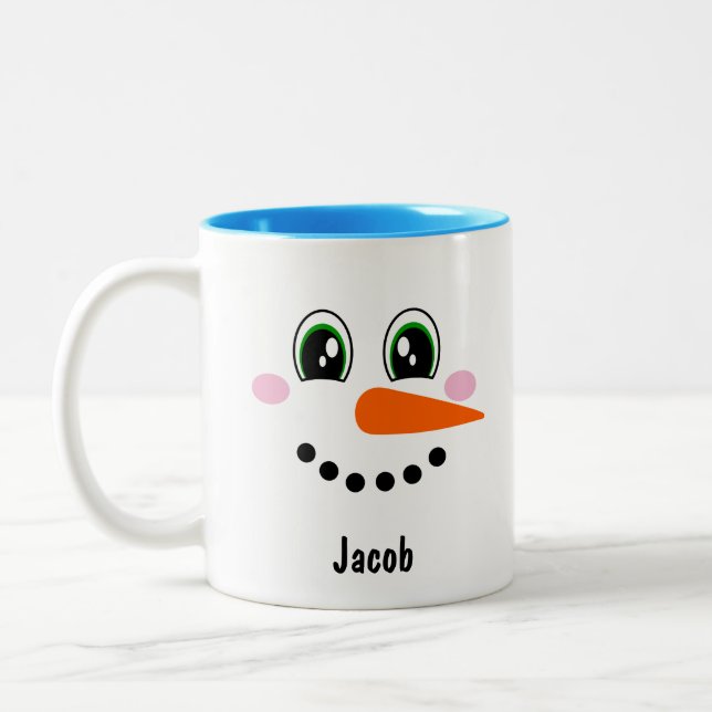 Tasse 2 Couleurs Personnalisation du visage des garçons Snowman (Gauche)