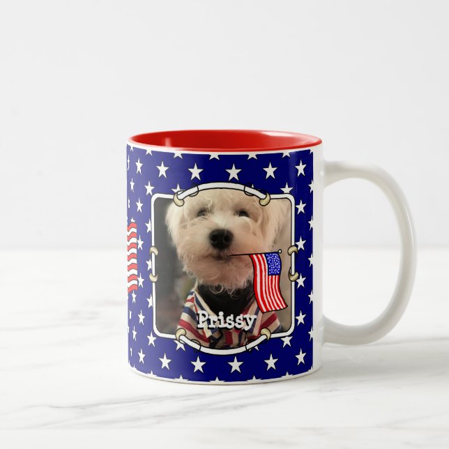 Tasse 2 Couleurs Personnalisé 2 Photos USA American Flag Patriotic  (Droit)