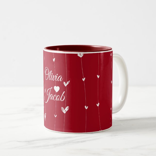 Tasse 2 Couleurs Personnalisé amour Couple Noms coeurs (Devant droit)