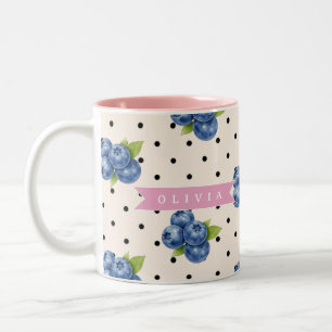 Tasse 2 Couleurs Personnalisé bleu points de polka mignon vintage
