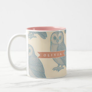 Tasse 2 Couleurs Personnalisé Blue Owl Vintage Cottagecore de la fo