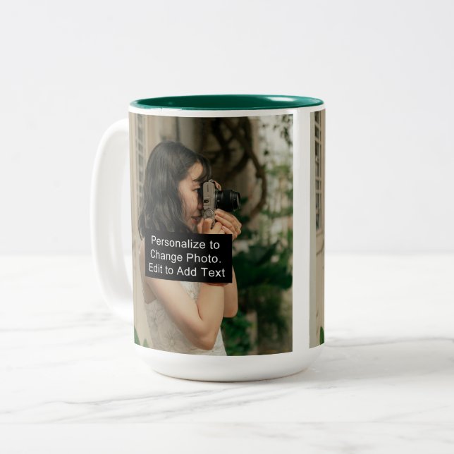 Tasse 2 Couleurs Personnalisé Deux Photos Artwork Slogan 15 oz (Devant gauche)