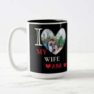 Tasse 2 Couleurs Personnalisé J'aime ma femme Coeur Photo