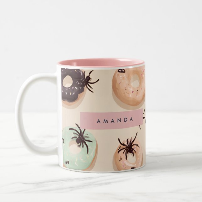 Tasse 2 Couleurs Personnalisé Mignon Automne Halloween Donut Spider (Gauche)