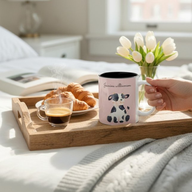 Tasse 2 Couleurs Personnalisé mignon fille rose vache (Créateur téléchargé)