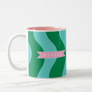 Tasse 2 Couleurs Personnalisé Moderne Amusant Rayures de vague vert
