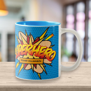 Tasse 2 Couleurs Personnalisé Pop Art BD livre SUPERHERO