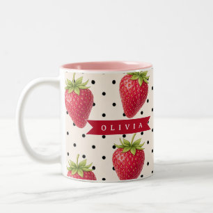 Tasse 2 Couleurs Personnalisé Rétro Fraise à pois Vintage
