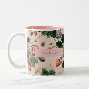 Tasse 2 Couleurs Personnalisé Vintage Fraise Botanique Floral