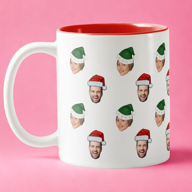 Tasse 2 Couleurs Personnalisé Visage 2 Photos Santa Hat Cadeau de N (Créateur téléchargé)