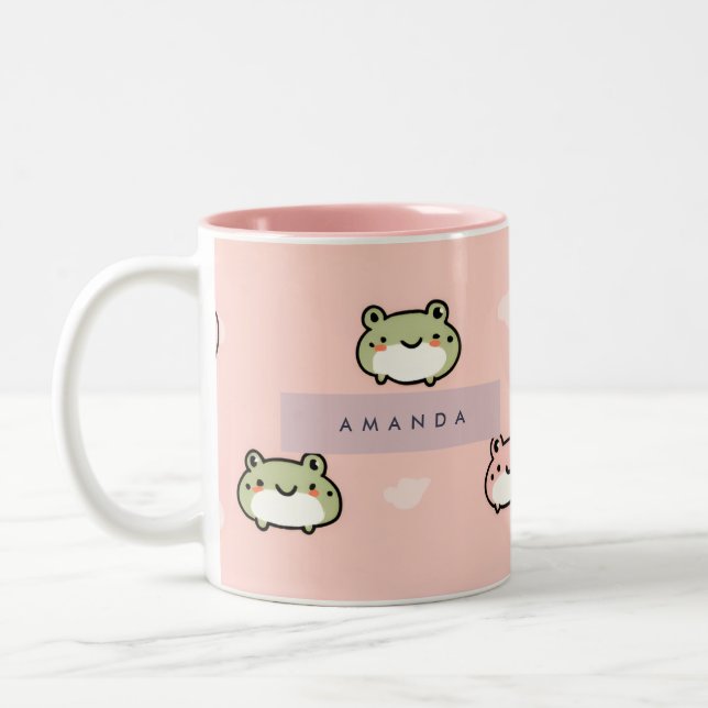 Tasse 2 Couleurs Personnaliser Cute Kawaii Pastel Frog Design sur r (Gauche)