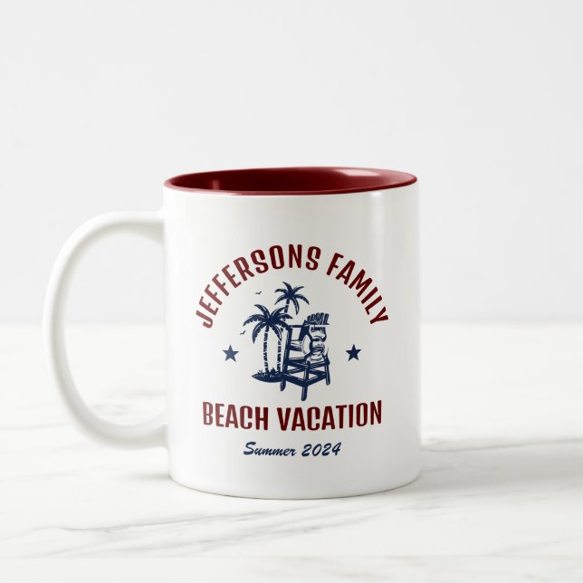 Tasse 2 Couleurs Personnaliser Famille Vacances Retro Beach Vacance (Gauche)
