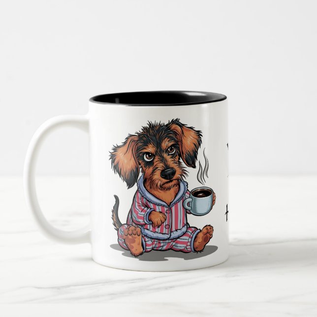 Tasse 2 Couleurs Personnaliser Grumpy Puppy Coffee Dachshund Chien (Gauche)