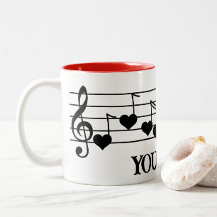 Tasse 2 Couleurs Personnel musical avec Black Heart Notes Customisé