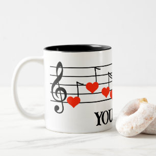 Tasse 2 Couleurs Personnel musical avec Red Heart Notes Customisé
