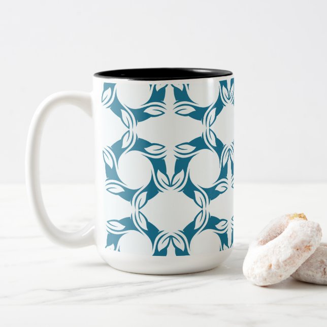 Tasse 2 Couleurs Pétale sarcelle géométrique moderne (Avec donut)