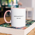 Tasse 2 Couleurs Petit-déjeuner Vin Drôle Cute Trendy Citation<br><div class="desc">S'il n'y a qu'une chose que nous aimons plus que le café,  c'est le vin. Tasse à café tendance,  mignonne et drôle disant "vin petit-déjeuner" dans la typographie moderne sur la tasse à café à deux tons. Aimer l'intérieur rose mais disponible en beaucoup plus de couleurs</div>