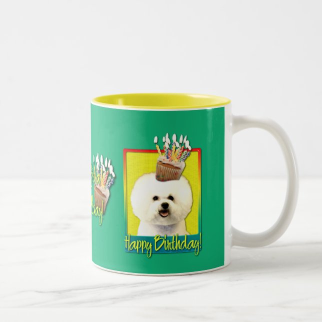 Tasse 2 Couleurs Petit gâteau d'anniversaire - Bichon Frise (Droit)