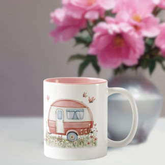 Tasse 2 Couleurs Petit Glamper Camper Rose avec Papillons