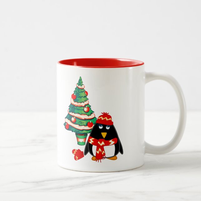 Tasse 2 Couleurs Petit Pingouin mignon | Nom personnalisé Cadeau de (Droit)