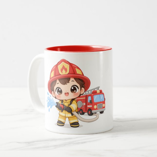Tasse 2 Couleurs Petit pompier courageux (Devant gauche)