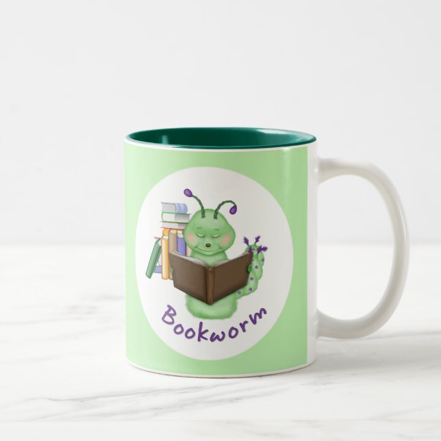 Tasse 2 Couleurs Petit ver de livre vert (Droit)