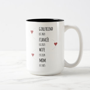 Tasse 2 Couleurs Petite amie Fiancée Épouse Maman Dates personnalis