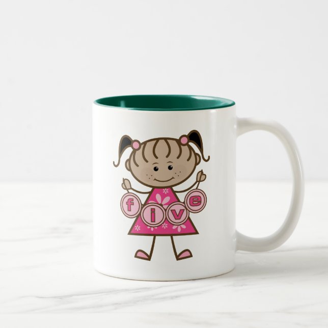 Tasse 2 Couleurs Petite fille 5e anniversaire Tshirts et cadeaux (Droit)