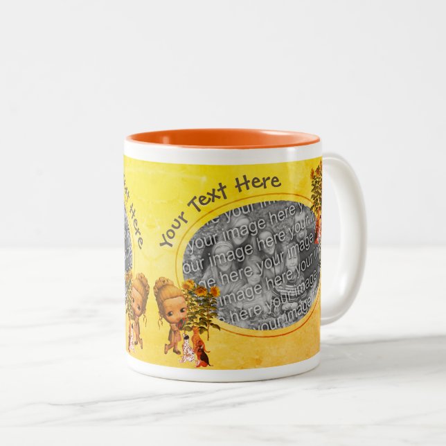 Tasse 2 Couleurs Petite fille avec chiots Photo personnalisée (Devant droit)