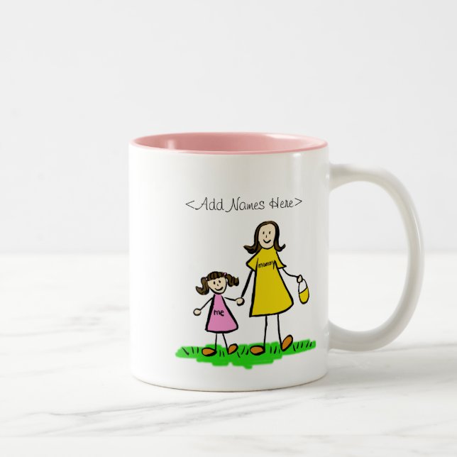 Tasse 2 Couleurs Petite fille maman et moi (Brunette - Noms personn (Droit)