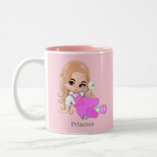 Tasse 2 Couleurs Petite princesse mignonne avec Fleur marguerite ro