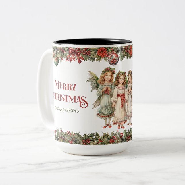 Tasse 2 Couleurs Petites filles Noël Anges victoriens avec saint (Devant gauche)