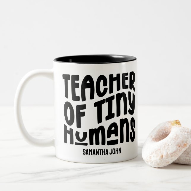 Tasse 2 Couleurs Petits Humains | Remerciement Enseignant Noir (Avec donut)