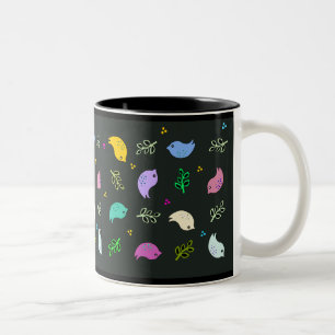 Tasse 2 Couleurs Petits oiseaux colorés Motif sur noir