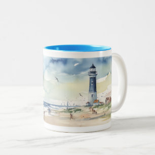 Tasse 2 Couleurs Phare aquarelle en été